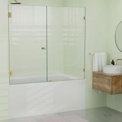 Outlet 🎉 Glass Warehouse 58.25"x60.25" Frameless Shower Bath Door Wall Hinge, Satin Brass 🌟