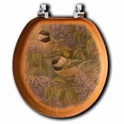 New 👏 WGI-GALLERY Toilet Seat, Elongated, Chickadees And Lilac, Round 😀