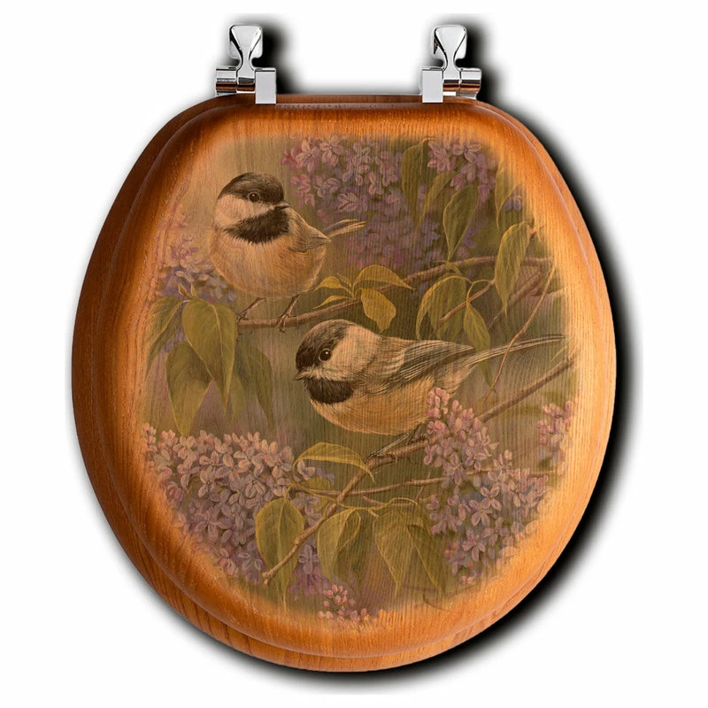 New ๐ WGI-GALLERY Toilet Seat, Elongated, Chickadees And Lilac, Round ๐ 3 New ๐ WGI-GALLERY Toilet Seat, Elongated, Chickadees And Lilac, Round ๐
