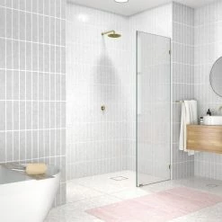 Outlet 😍 Glass Warehouse 78"x26.5" Frameless Shower Door Single Fixed Panel, Satin Brass 🤩