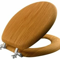 Cheap 🧨 Bemis Mfg Mayfair 9601CP378 Round Wood Veneer Toilet Seat With Chrome Hinge, Natural Oak 🧨